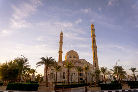 Beautiful large Islamic mosque at the sky backgroundの写真素材