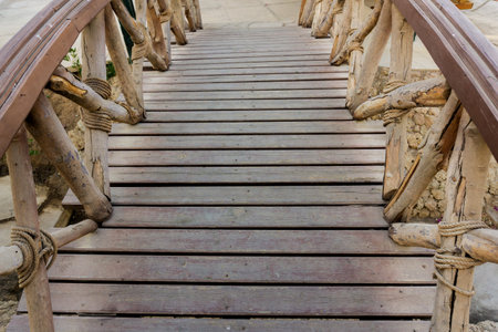 Beautiful old wooden bridge at the park