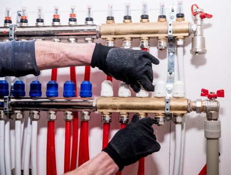 Pipefitter install system of underfloor heating system at home