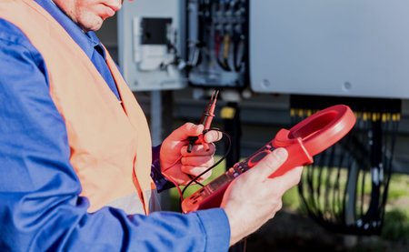 The inspector checks the actual output voltage level of inverter