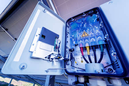 Opened voltage inverter at the back side of solar panelの写真素材