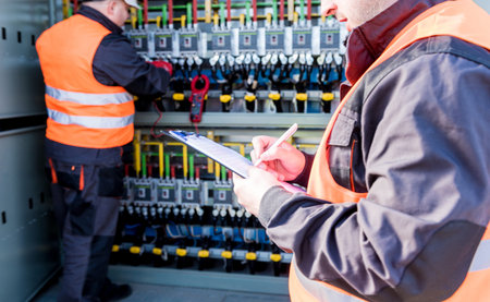 Checking the operating voltage levels of the solar panel switchgear compartment