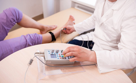 Patient nerves testing using electromyography at medical center