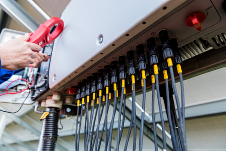 The inspector checks the actual output voltage level of inverterの写真素材