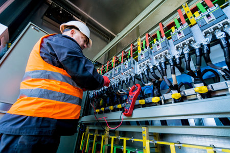 Checking the operating voltage levels of the solar panel switchgear compartment