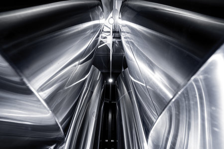 Rows of steel tanks for beer fermentation and maturation in a craft breweryの写真素材