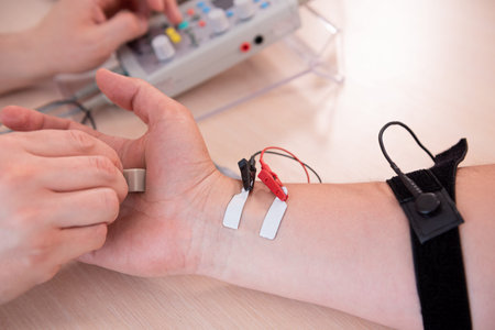 Patient nerves testing using electromyography at medical center