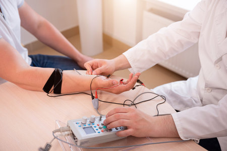 Patient nerves testing using electromyography at medical center