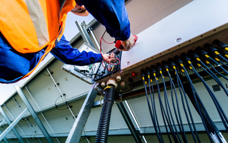 The inspector checks the actual output voltage level of inverterの写真素材