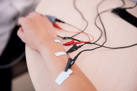 Patient nerves testing using electromyography at medical center