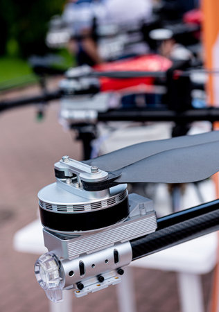 Professional agriculture drone on the green field