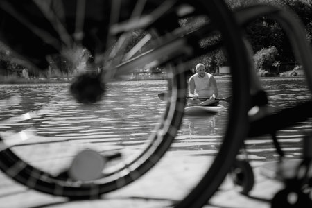 Person with a physical disability ride on sup boardの写真素材