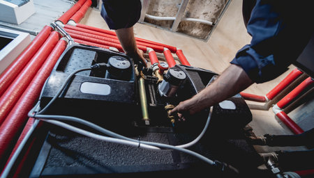 HVAC technician servicing home heating and cooling system