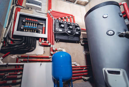 Boiler room with heating and cooling home system technologiesの写真素材