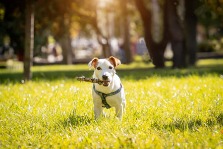 Portrait of cute jack russell terrier dog at the park.