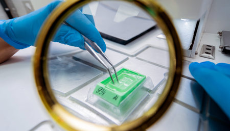 Laboratory assistant works at paraffin wax dispenser tissue embedding machine.
