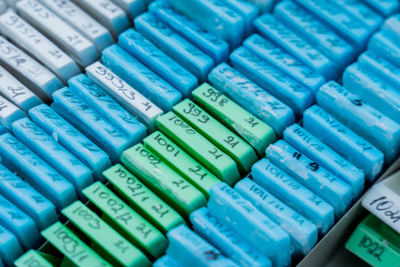 Multicolored patient tissue blocks at modern laboratory