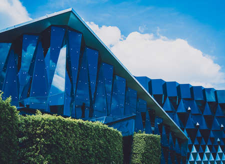 Abstract geometric background with triangles and buildings cellsの写真素材