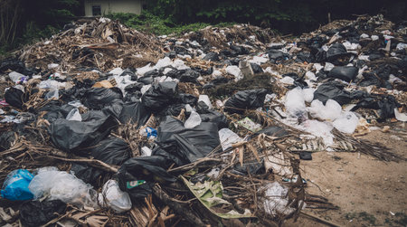 Waste plastic bottles and other types of waste at the ground