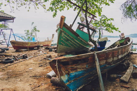 Old thai wooden boat on the beach