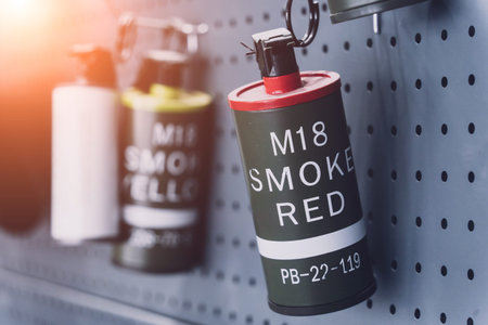 Hand grenades on the metal gray wall