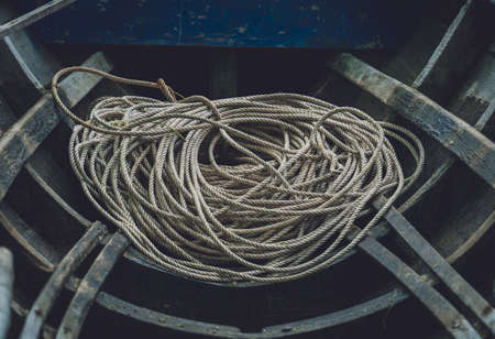 Detail view and background of used fishing netsの写真素材