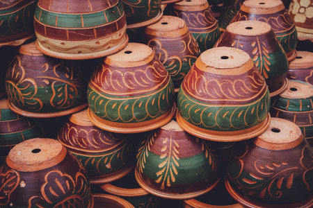 Row of garden pots for plants and seedlings