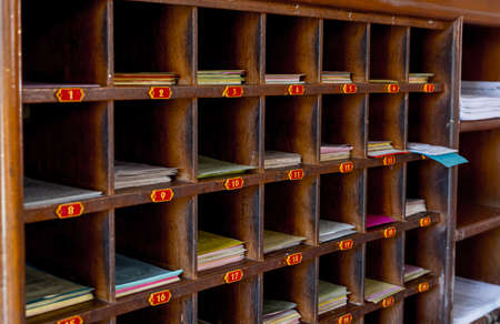 Inside of old traditional buddhist temple in Thailandの写真素材