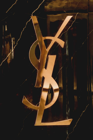 PHUKET, THAILAND - MAY 29, 2022: Yves Saint Laurent brand retail shop logo signboard on the storefront in the shopping mallのeditorial素材