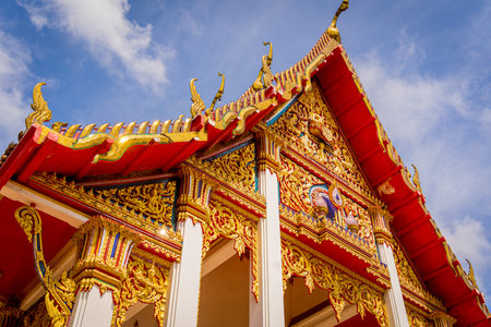 Details and fragments of old traditional buddhist temple in Thailand