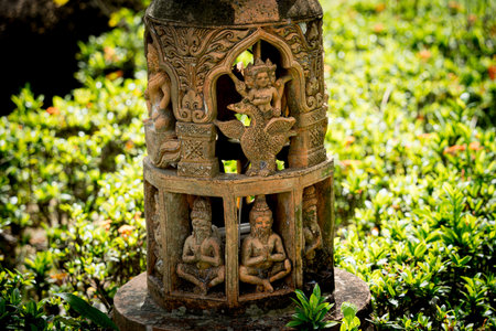 Details and fragments of old traditional buddhist temple in Thailand