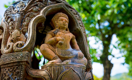 Details and fragments of old traditional buddhist temple in Thailand
