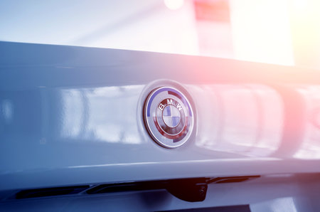 PHUKET, THAILAND - AUGUST 09, 2022: Cars logo of BMW in showroom of dealershipのeditorial素材