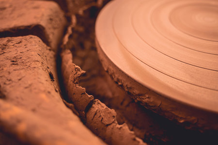 Potters wheel with a lump of clay on itの写真素材
