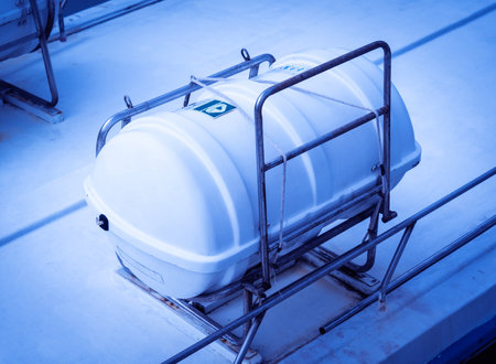 Big water tank on roof top or boat deckの写真素材