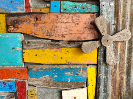 Background and texture of old wooden wallの写真素材