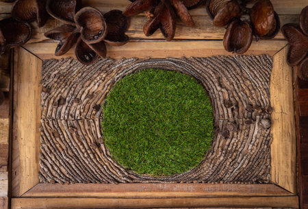 Fragment of a stone wall decorated with stones and shellsの写真素材