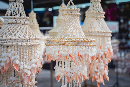 Handmade souvenir decorated with different sea shellsの写真素材