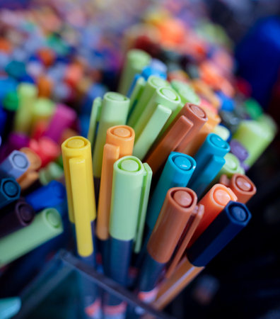 Background of lots assorted colorful marker pen setの写真素材