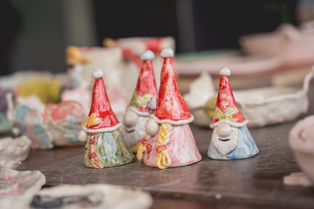 Ceramic toys on the table at the workshop