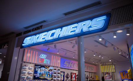 KUALA LUMPUR, MALAYSIA - DECEMBER 04, 2022: Skechers brand retail shop logo signboard