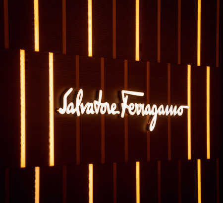 KUALA LUMPUR, MALAYSIA - DECEMBER 04, 2022: Salvatore Ferragamo brand retail shop logo signboard on the storefrontのeditorial素材