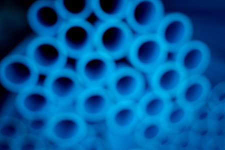 Background of the blue plastic pipes in stackedの写真素材