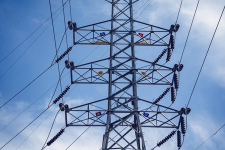 Structure pattern view of high voltage pole power transmission tower