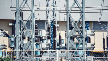 High voltage electric power plant current distribution substation
