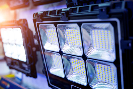 Solar-powered street lamp at the showroom of a large storeの写真素材