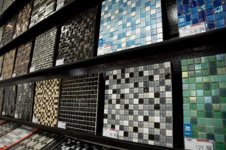 Colorful samples of a ceramic tile at the showroom of a large store.の写真素材