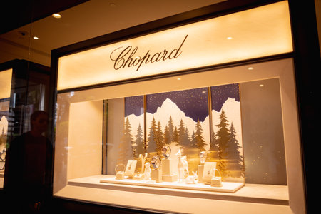 KUALA LUMPUR, MALAYSIA - DECEMBER 04, 2022: Chopard brand retail shop logo signboard on the storefront in the shopping mallのeditorial素材