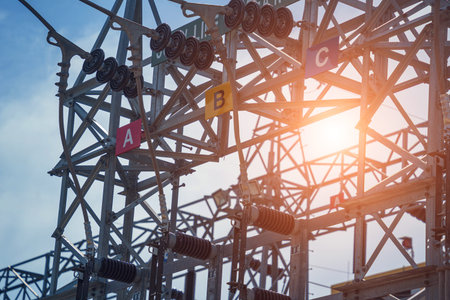 High voltage electric power plant current distribution substation