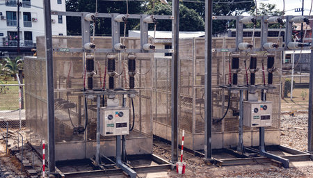 High voltage electric power plant current distribution substation